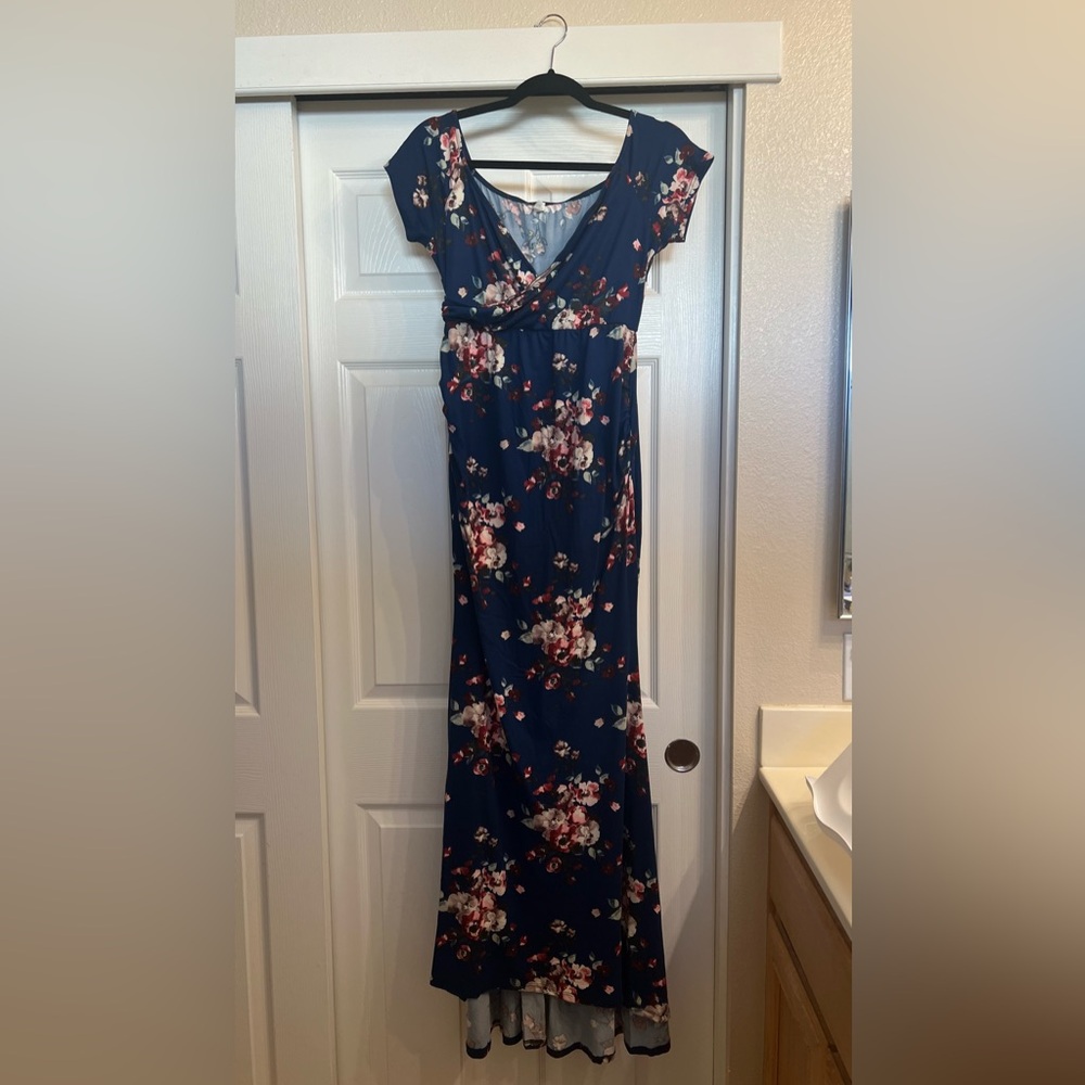Pinkblush Maternity Blue V-Neck Maxi Dress